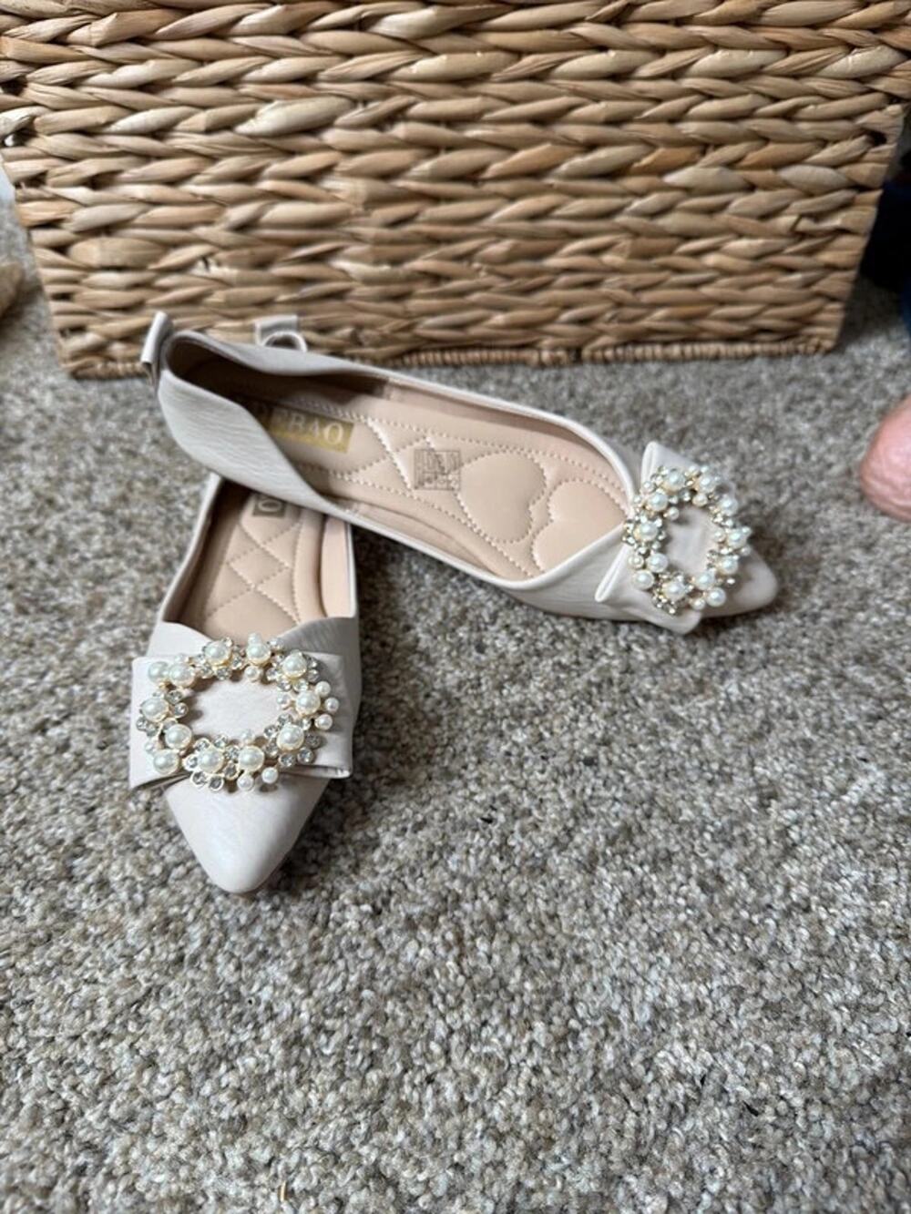 Ldebao pearl and rhinestone bow ballet flats 7.5 to 8 723
